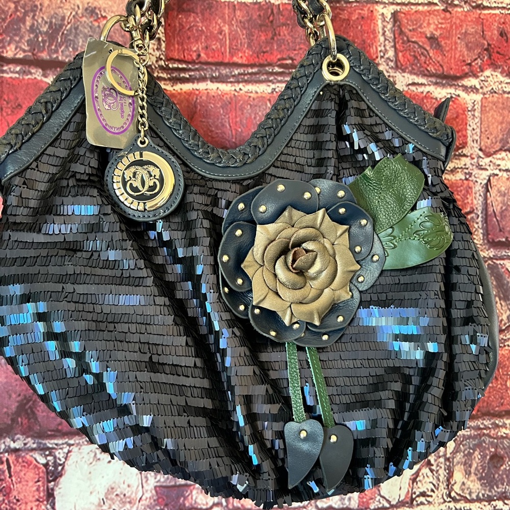 Rare Sharif Royal Blue Sequin Shoulder Bag & Matching Interior Pouch - Picture 2 of 10